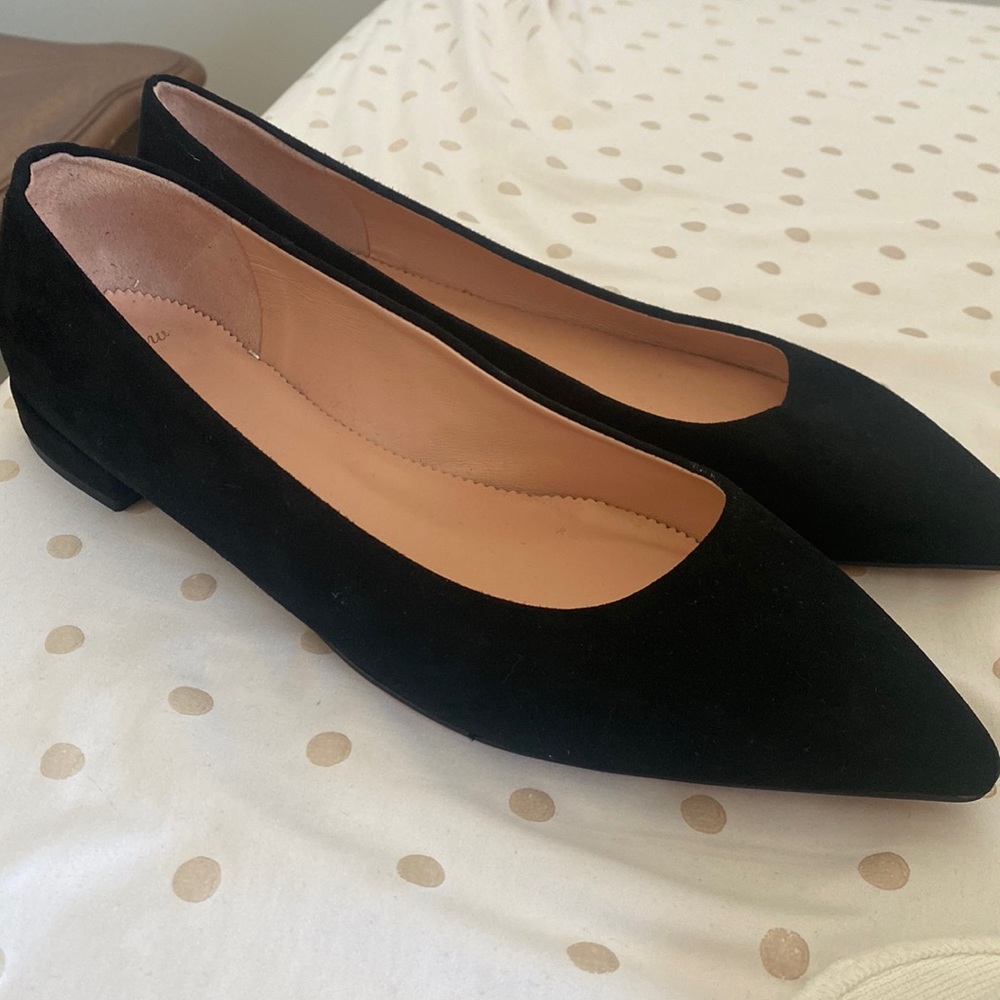 NEW J. Crew  Black Pointed-toe Flats In Suede sz 10.5